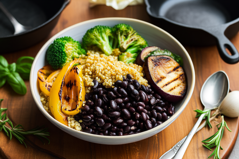 Healthy Quinoa and Black Bean Bowl with Grilled Vegetables
