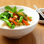 Stir-Fried Veggie Medley Over White Rice